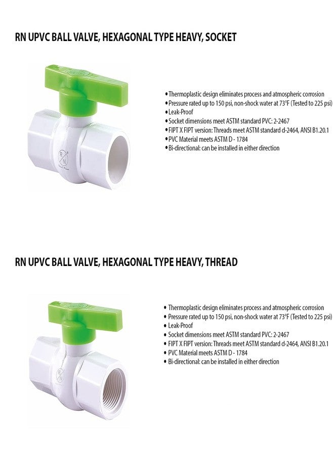 R. N. RN PVC Ball Valve T-Handle Water Shut-Off Valves Hexagonal Type Ball Valve Socket Valve for Irrigation and Water Treatment Swimming Pool Equipment, ART NO- RN_3750&3760_25MM(1") COMBO PACK OF 2 - Image 3